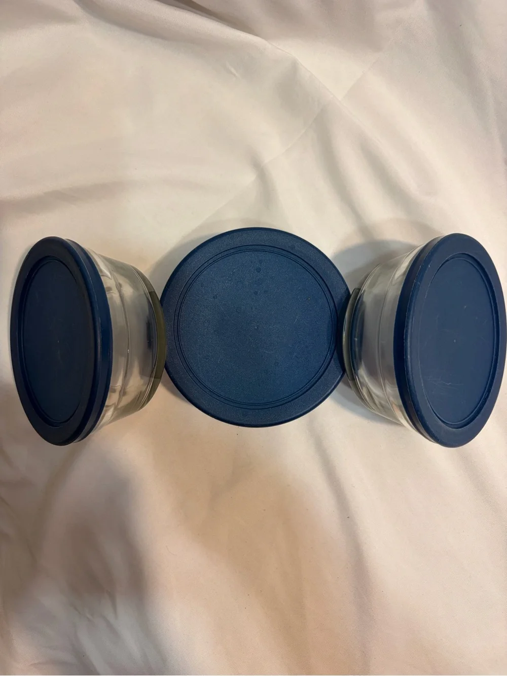 Set of 3 Glass Jars with Blue Lids